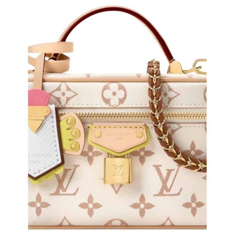 LOUIS VUITTON Crafty Vanity Classic Monogram Detachable Woven Chain Shoulder Strap Coated Canvas Makeup Bag for Women Sand Color