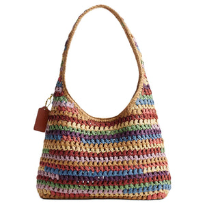 COACH Brooklyn 28 Woven Design Magnetic Closure Straw Weave Cellulose Material hobo Bag Single Shoulder Bag Small Women's Multiple Colors