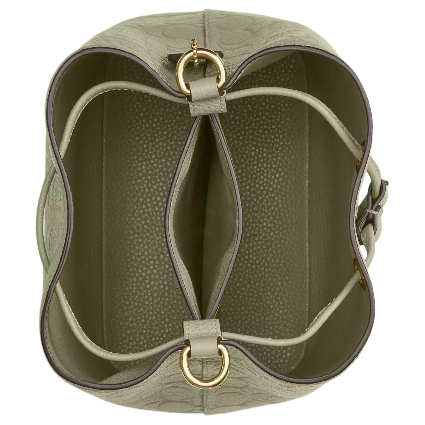 COACH Rowan 21 Letter-Embossed Gold Hardware Accessories Pebble Pattern Leather Bucket Bag Single Shoulder Small Women's Pistachio Green