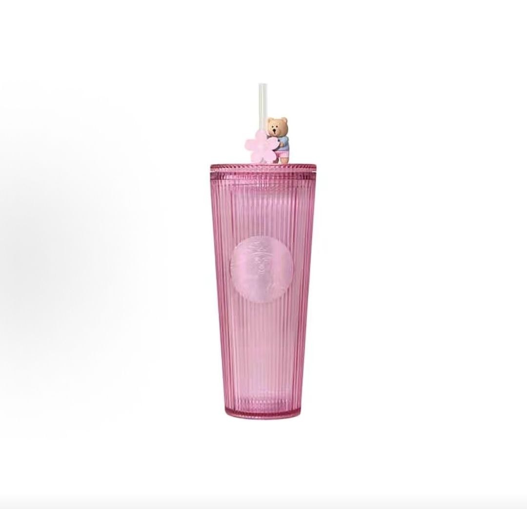 Starbucks Cherry Blossom Spring Series Straw Cup, Striped Plastic, Pink, 710ml