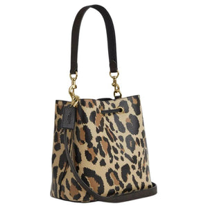 COACH Rowan 21 Detachable Shoulder Strap, Exquisite Lychee Pattern Leather Coated Canvas Bucket Bag Crossbody Single Shoulder Handbag Small Women's Leopard Print Multicolor