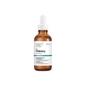 سيروم الببتيد لفروة الرأس بشعار The Ordinary، عبوة كهرمانية من الأمام والقطارة مرفوعة