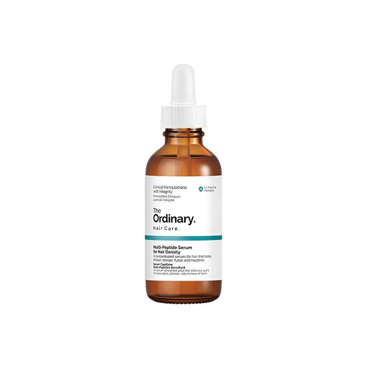 سيروم الببتيد لفروة الرأس بشعار The Ordinary، عبوة كهرمانية من الأمام والقطارة مرفوعة