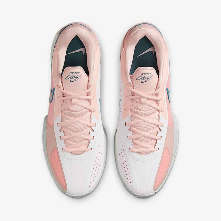 Nike GT Cut 2 basketball shoes in pink and light blue, featuring Air Zoom technology for speed and comfort.