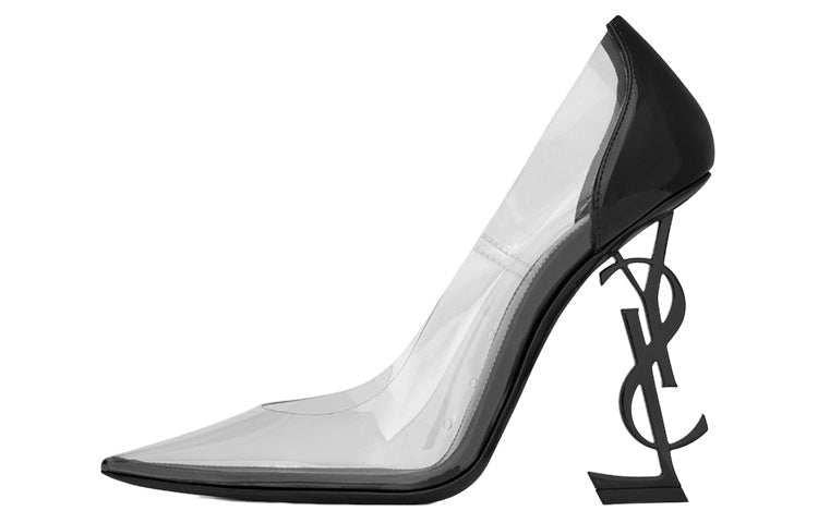 حذاء كعب Saint Laurent شفاف بكعب أسود فاخر.
