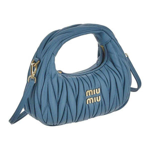 MIU Miu Wander Matelassé Hobo Bag Shoulder Crossbody Mini Blue.