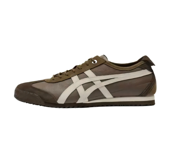 Onitsuka Tiger كلاسيكي حذاء كاجوال بني للقصر والنساء بنعل مطاطي وشعار مميز