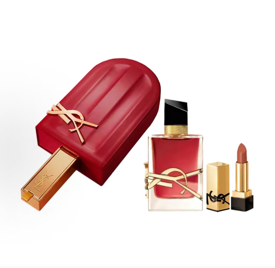 مجموعة هدايا YSL الفاخرة عطر Freedom وروج أحمر بشنطة هدايا