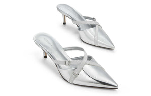 حذاء Mule نسائي مدبب بكعب قصير وأشرطة متقاطعة CHARLES & KEITH.