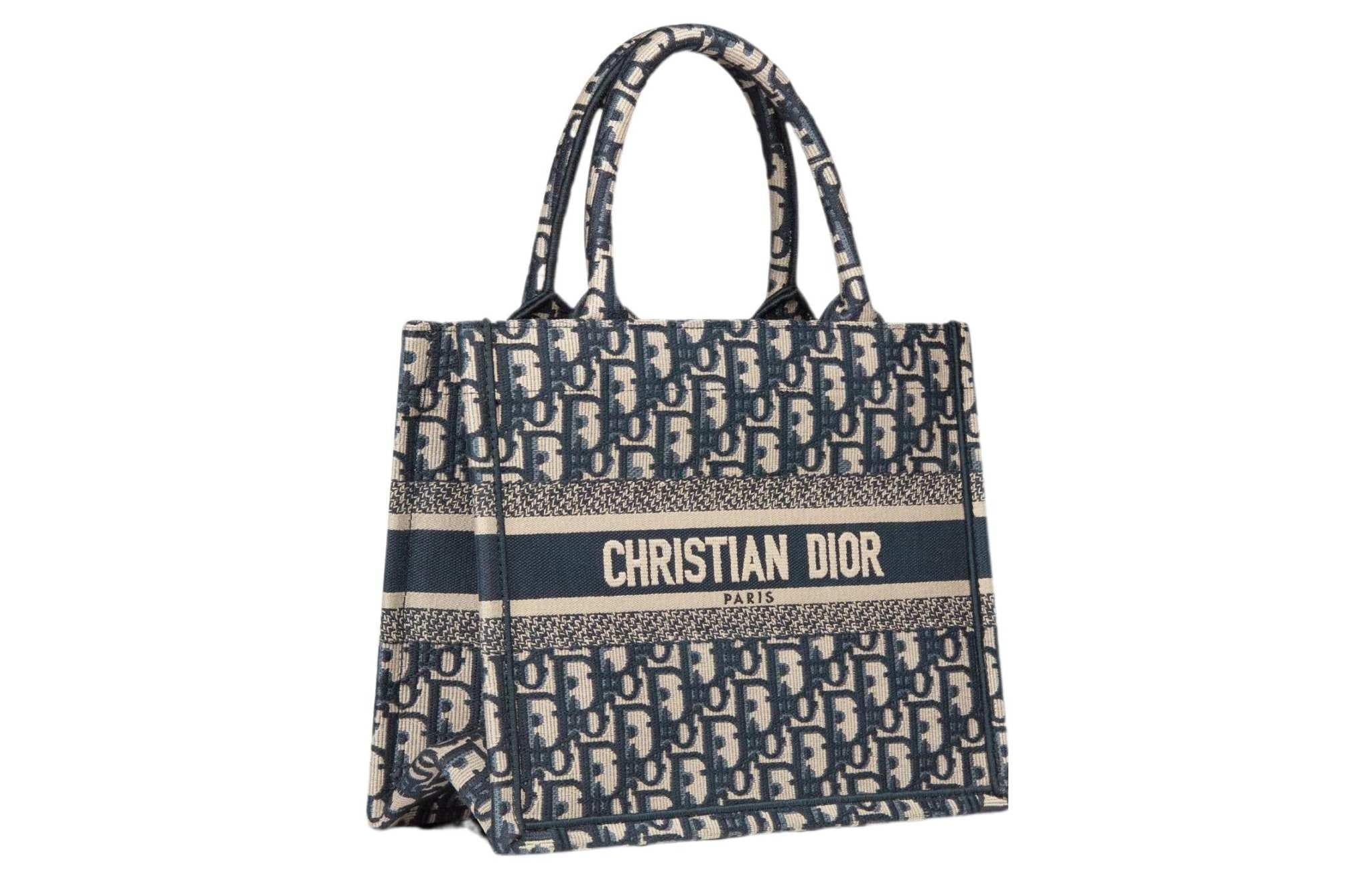 DIOR Small Denim Blue Embroidered Oblique Book Tote.