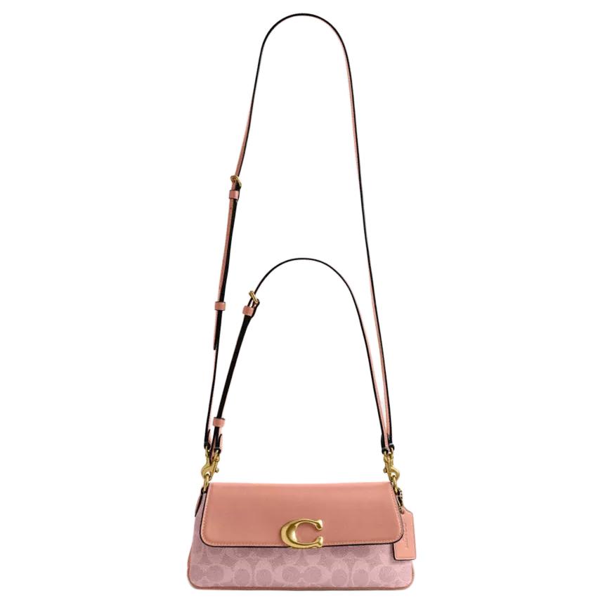 COACH Jet 25 brand logo coated canvas with calfskin shoulder bag, medium size, women's, pink