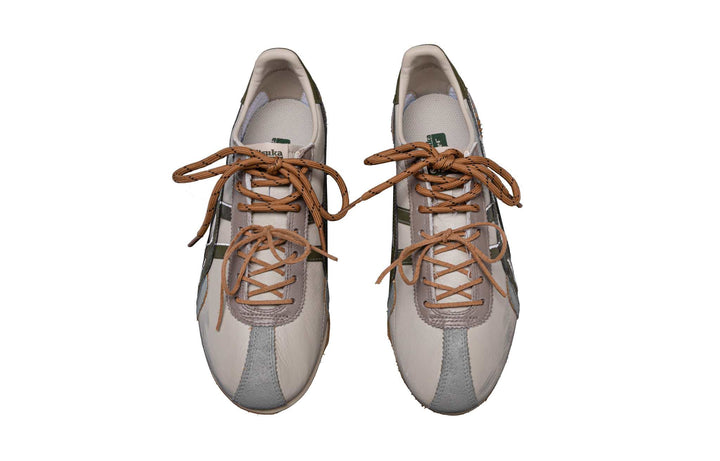 حذاء أونيتسوكا تايجر جلد رجالي ونسائي تصميم خاص بألوان رملي وزيتوني مع نعل مطاطي بني ومتين