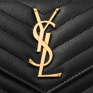 محفظة Saint Laurent جلد أسود بشعار ذهبي.