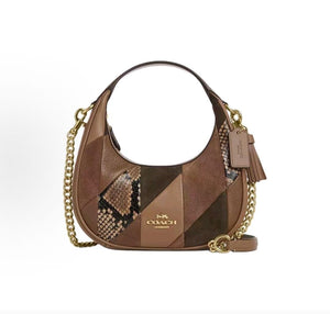 COACH Carmen 20 Patchwork Design, Silver Logo, Leather Handbag, Small Size, Women's, Mushroom Brown. Global Shopping