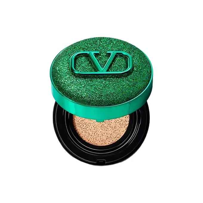 Valentino Beauty Limited Green foundation cream with sparkling green case and smooth coverage cushion compact