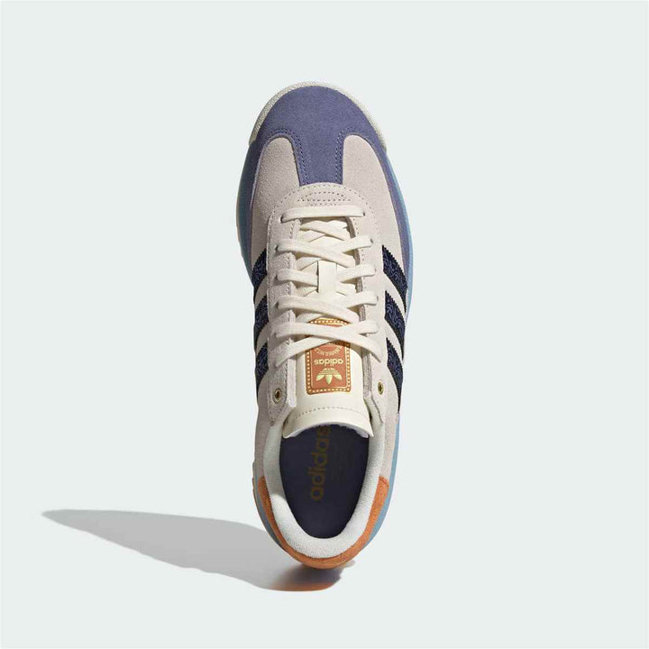 Adidas Clover casual sneakers in blue and beige with modern design.