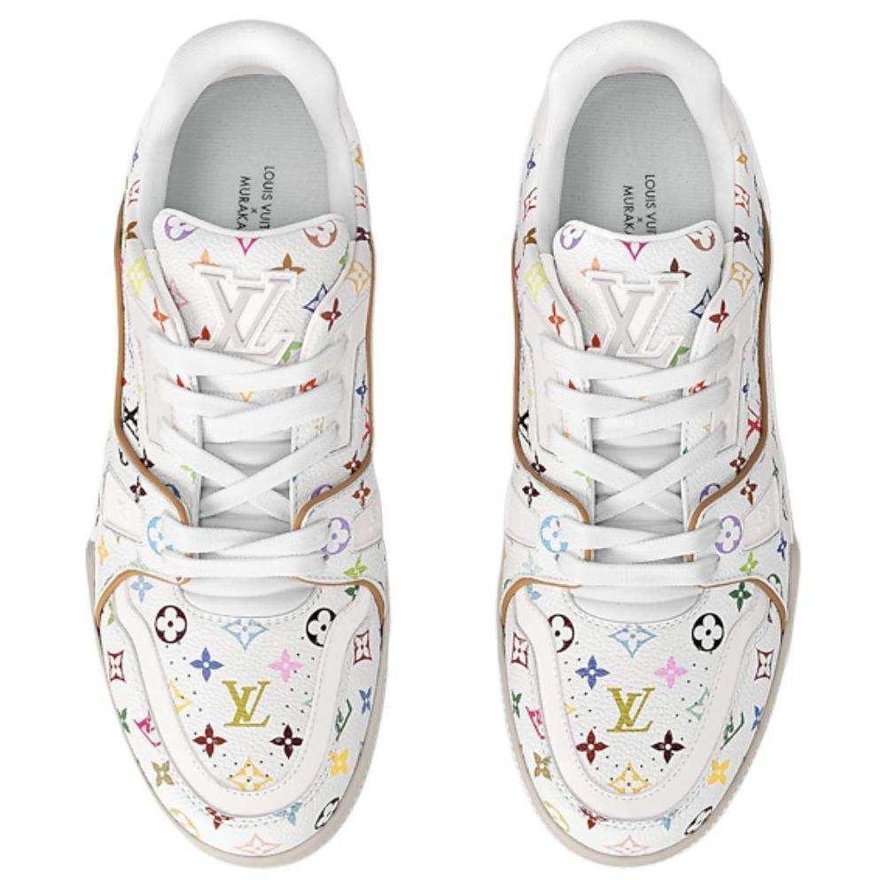حذاء Louis Vuitton Trainer أبيض بنقشة Multicolor.