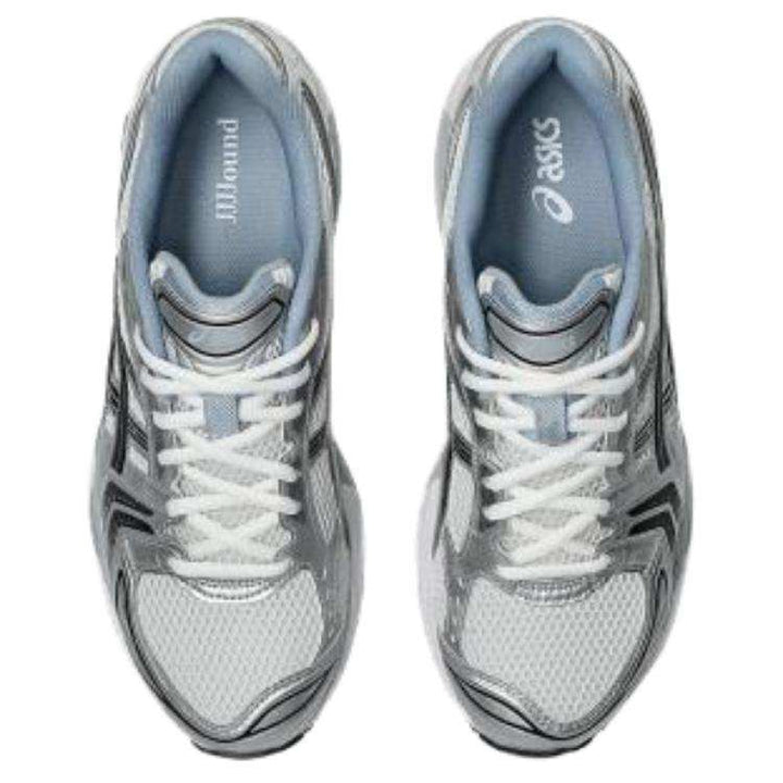 حذاء رياضي Asics Gel-Kayano 14 أبيض وكحلي بتصميم شبكي وراحة فائقة لامتصاص الصدمات