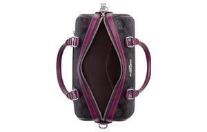 COACH Rowan 25 Signature Floral Print Coated Canvas Leather Single Shoulder Crossbody Handbag Medium Women's Silver Graphite Deep Berry Color