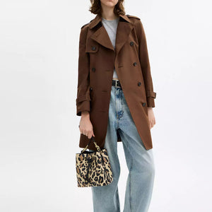 COACH Rowan 21 Detachable Shoulder Strap, Exquisite Lychee Pattern Leather Coated Canvas Bucket Bag Crossbody Single Shoulder Handbag Small Women's Leopard Print Multicolor