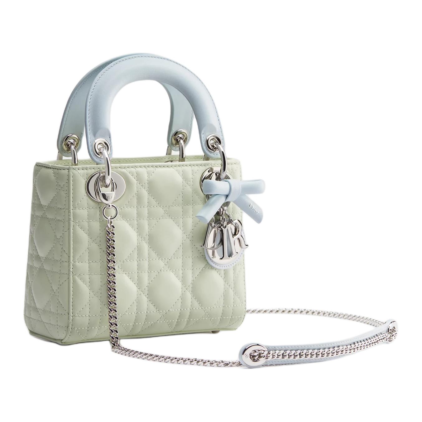 حقيبة Lady Dior ميني بلون أخضر باستيل وأزرق سماوي