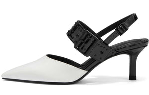 حذاء كعب Slingback أبيض وأسود بمقدمة مدببة CHARLES & KEITH.
