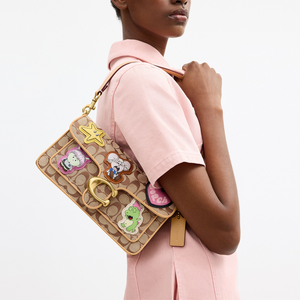 COACH × Brain Dead Collaboration Soft Tabby 26 logo print fabric shoulder bag medium size unisex couple style khaki