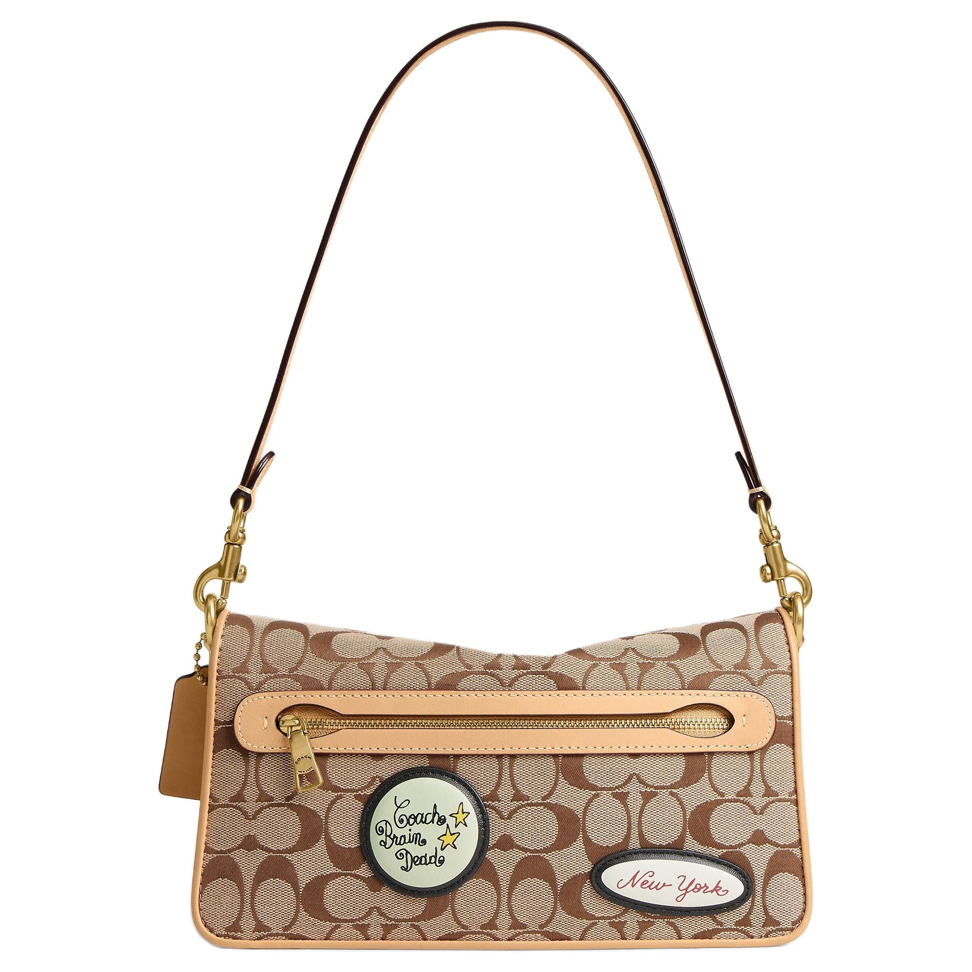 COACH × Brain Dead Collaboration Soft Tabby 26 logo print fabric shoulder bag medium size unisex couple style khaki