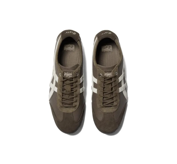 Onitsuka Tiger حذاء كلاسيكي بني قهوة للرجال والنساء جلد مدبوغ وقماش أنيق نعل مطاطي شبكي