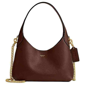حقيبة Coach Shoulder Bag جلد بني بسلسلة ذهبية.