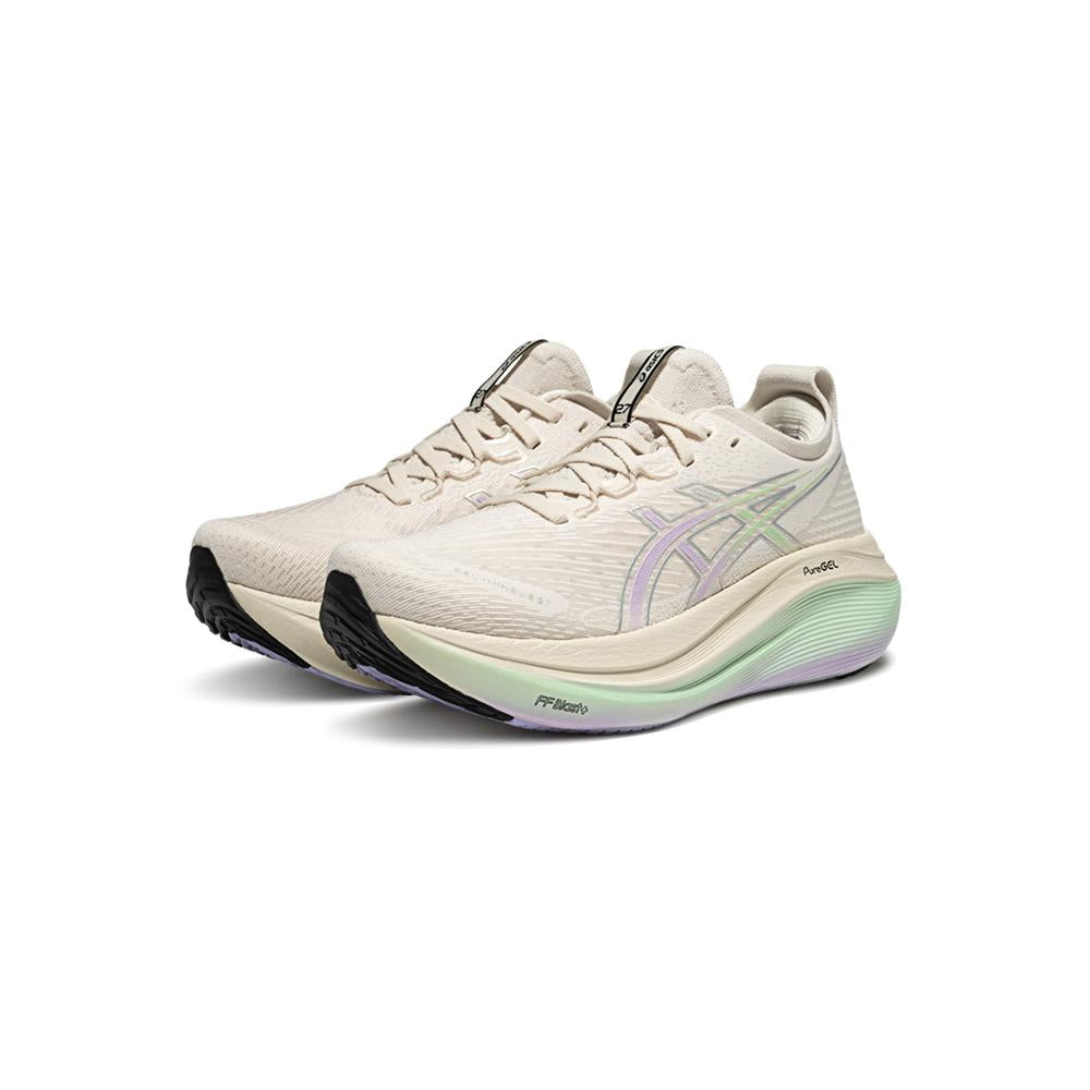 حذاء جري ASICS Gel-Nimbus 27 - لون بيج بلمسات ملونة