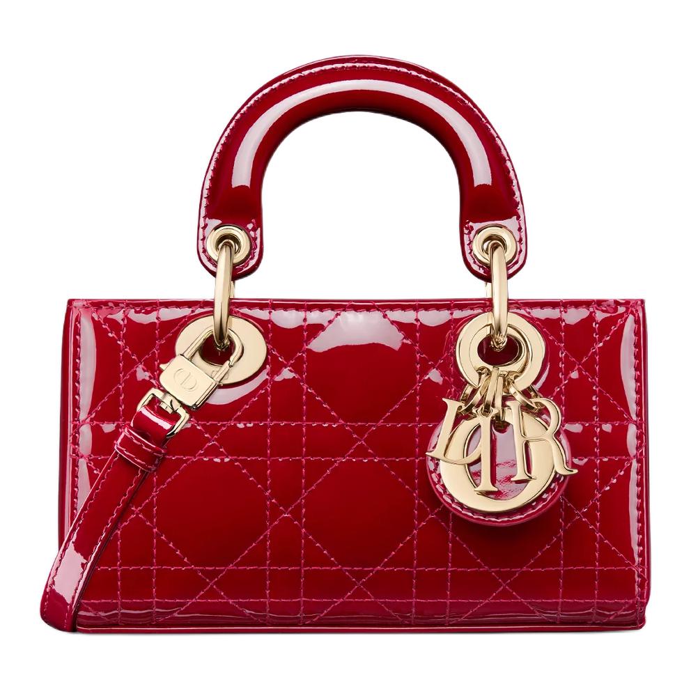 حقيبة يد Dior Lady D-Joy باللون الأحمر اللامع