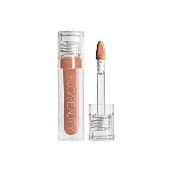 Huda Beauty Lip Gloss Collection nude shade with clear tube and applicator wand