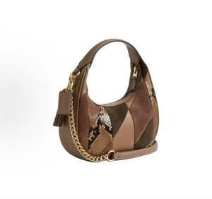 COACH Carmen 20 Patchwork Design, Silver Logo, Leather Handbag, Small Size, Women's, Mushroom Brown. Global Shopping