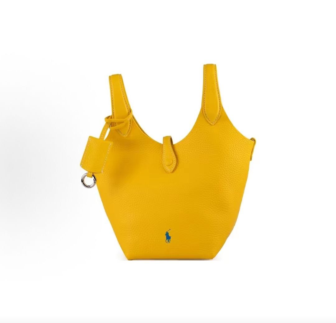 Ralph Lauren logo embroidered tote bag, small leather handbag, women's, yellow.