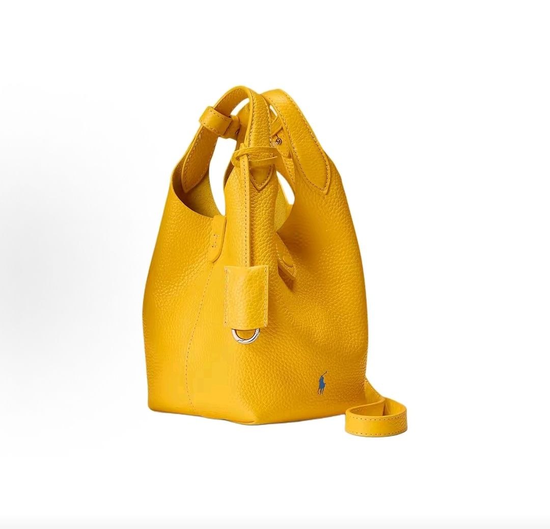 Ralph Lauren Polo Play iconic pony embossed hardware hobo bag, small leather tote bag, women's, yellow