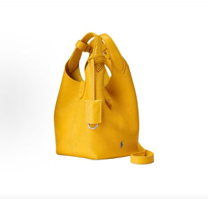 Ralph Lauren Polo Play iconic pony embossed hardware hobo bag, small leather tote bag, women's, yellow