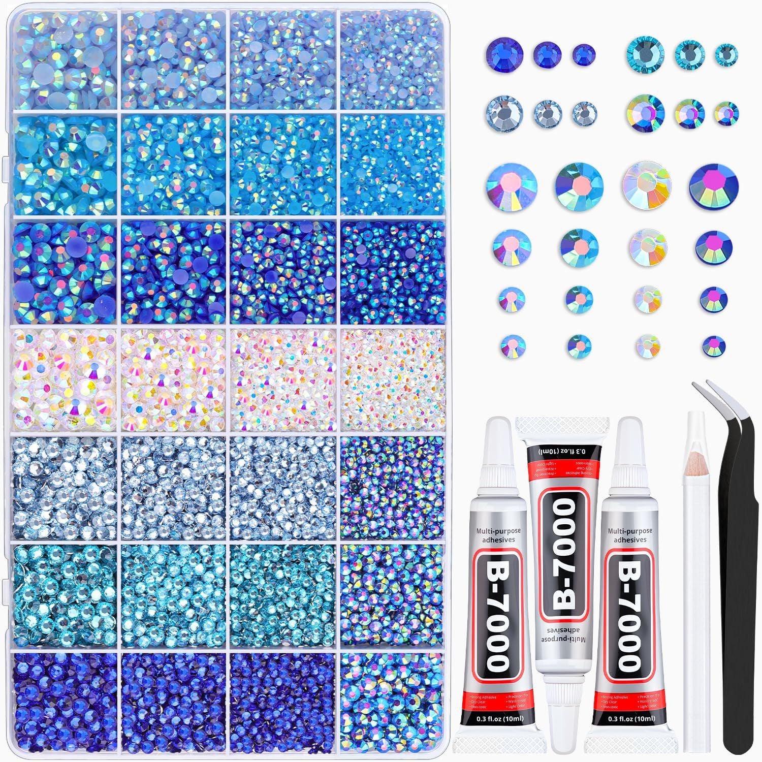 Blue flatback rhinestones set for nail art - أحجار الراين زرقاء وفصوص كريستالية