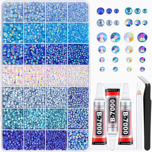 Blue flatback rhinestones set for nail art - أحجار الراين زرقاء وفصوص كريستالية