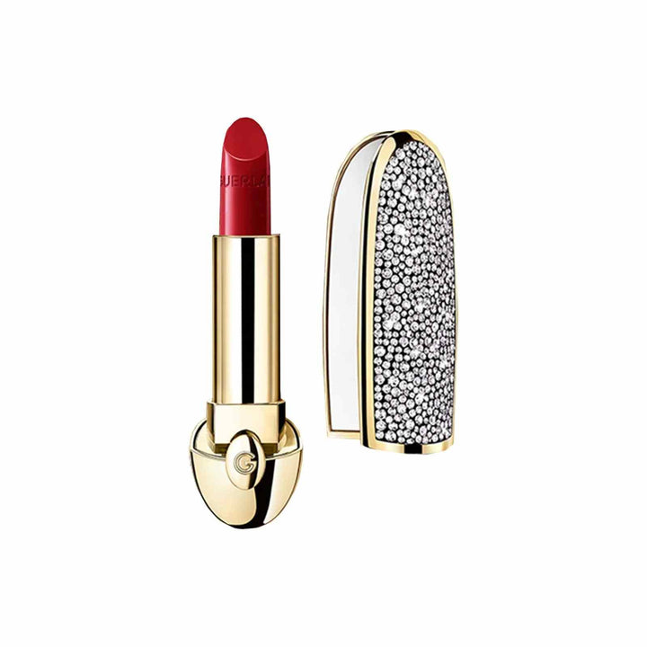Guerlain Diamond Queen Jewel Lipstick with luxurious diamond-studded gold case and rich red satin finish