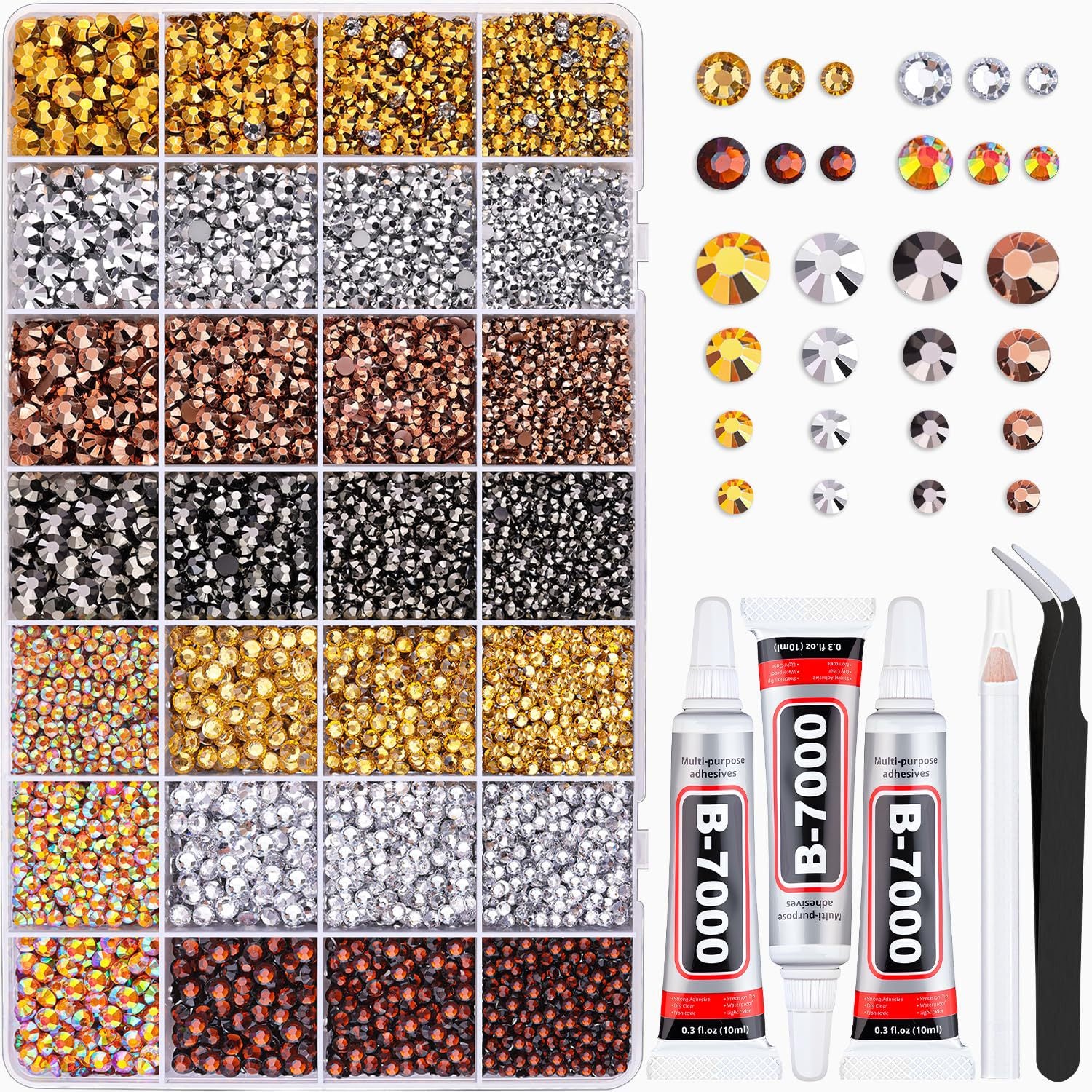 Metallic and brown flatback rhinestones set - أحجار الراين برونزية وسوداء وفصوص كريستالية