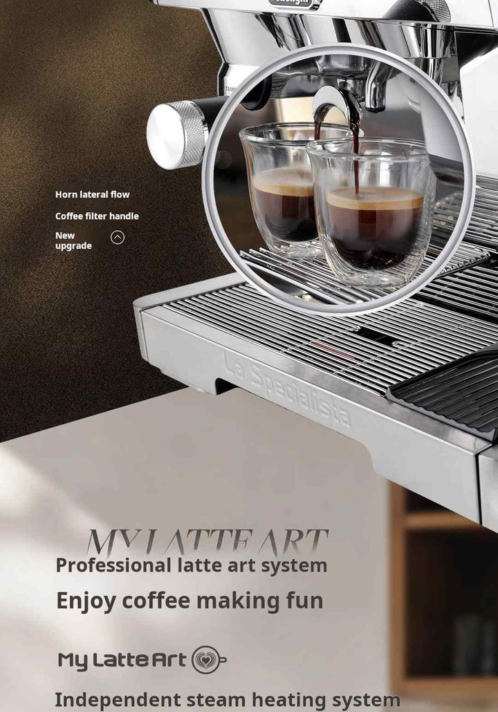 DeLonghi La Specialista espresso machine with professional latte art system and independent steam heating for perfect coffee brewing