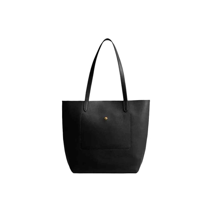 Black Manhattan tote handbag by Coach made of premium leather with front pocket and gold logo detail