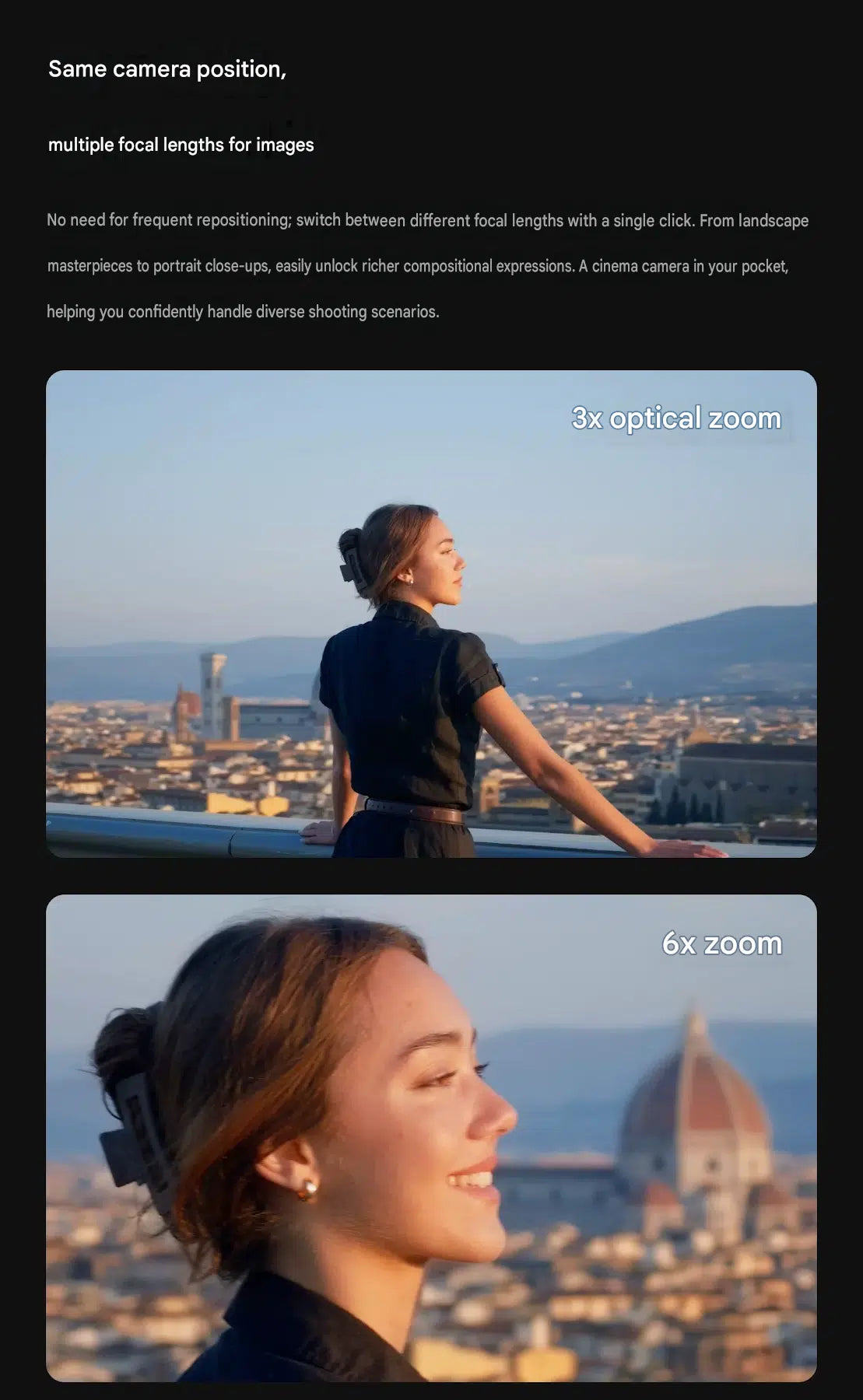 Landscape and portrait comparison showing how to eliminate perspective distortion with DJI Osmo Pocket 4 Pro Classic Black, ready for شراء كاميرا اوزمو بوكيت 4 برو.
