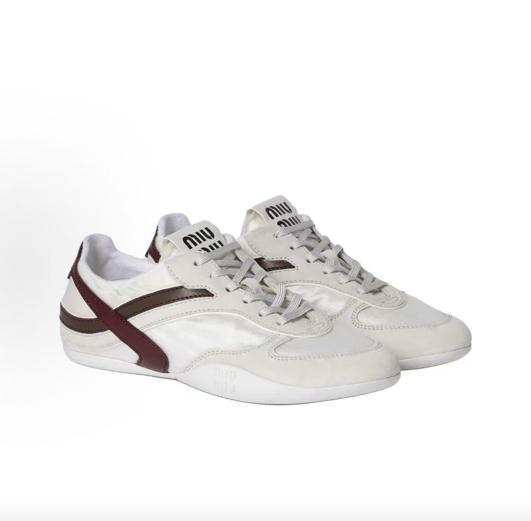 MIU MIU Gymnasium technical fabric logo embossed round toe lace-up low-top casual shoes, 2cm, women's white