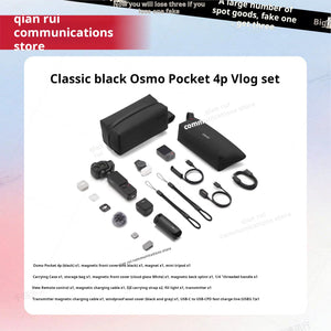 Complete DJI Osmo Pocket 4P Pro Classic Black vlog combo set with all accessories included, check سعر DJI Osmo Pocket 4P في السعودية for the ultimate setup.