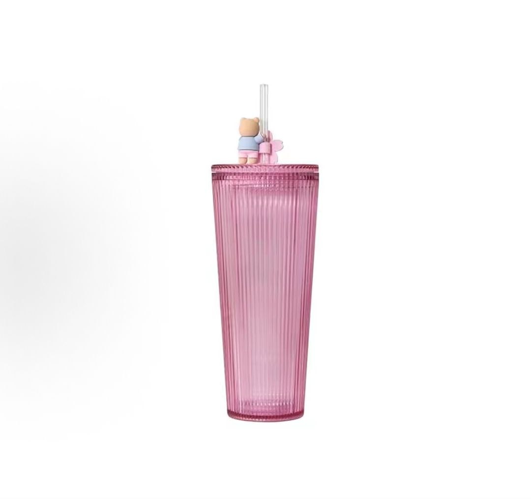 Starbucks Cherry Blossom Spring Series Straw Cup, Striped Plastic, Pink, 710ml