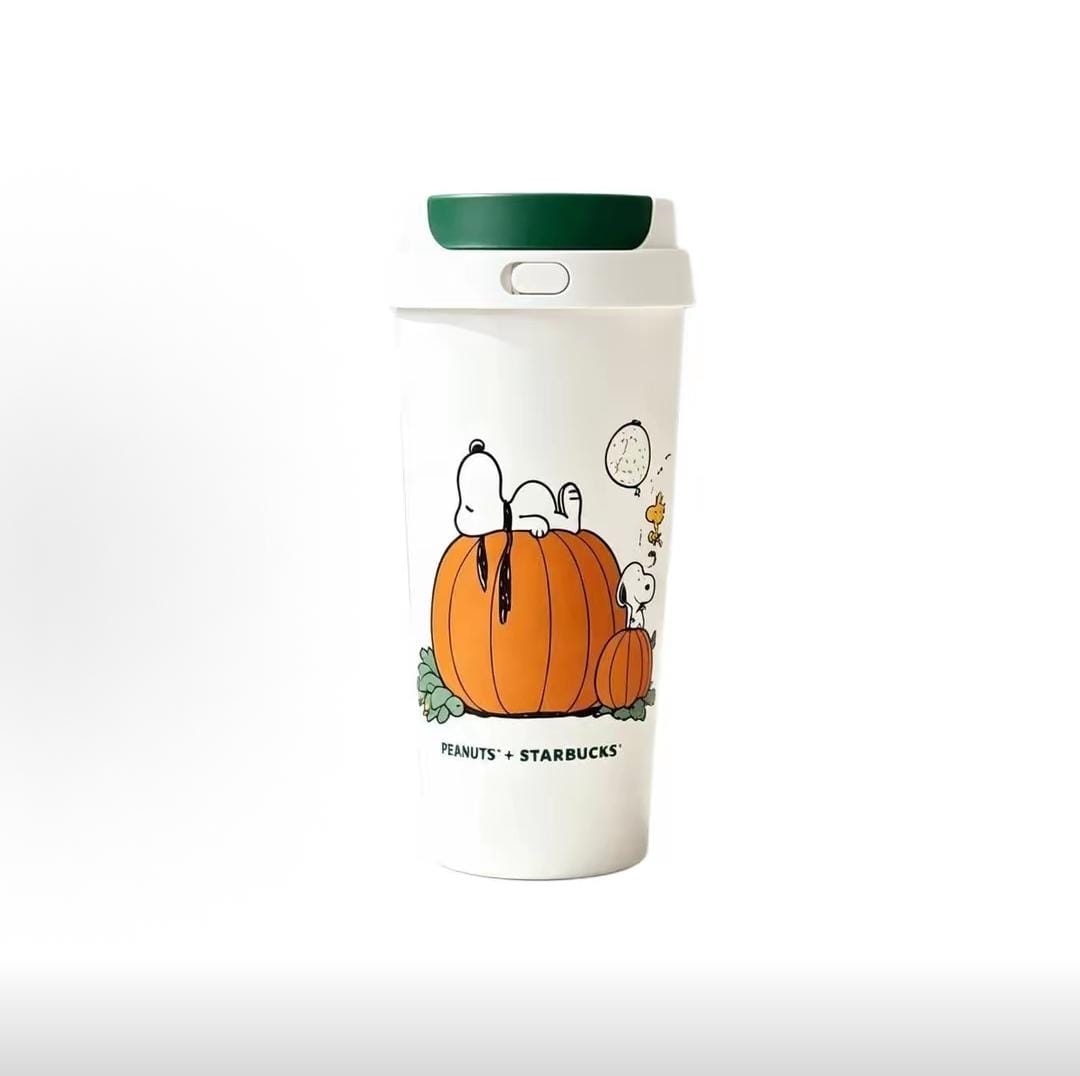 Starbucks x Snoopy Insulated Mug, 473ml, Cute Stainless Steel Pumpkin-Shaped Water Bottle