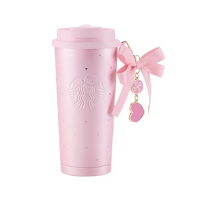 كوب Starbucks ستانلس ستيل وردي بتعليقة فيونكة مميزة.