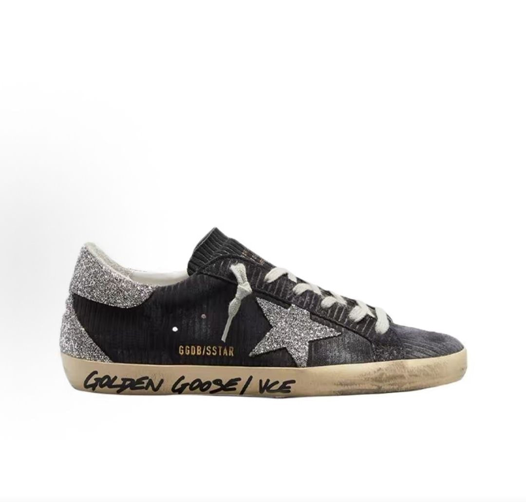 حذاء رياضي Golden Goose Super-Star أسود بجليتر فضي